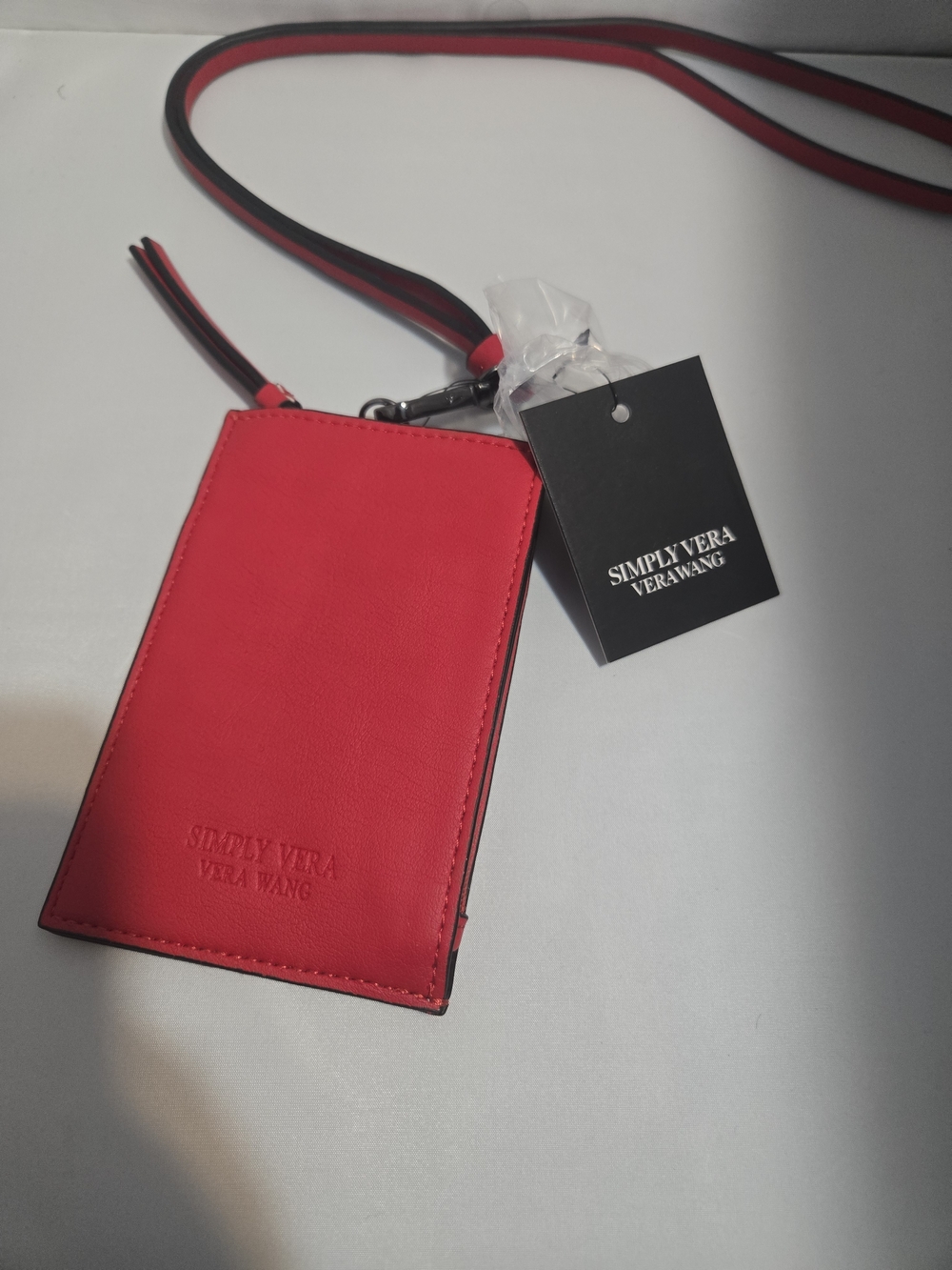 Simply VERA Red Vegan Leather Card Case with Lanyard